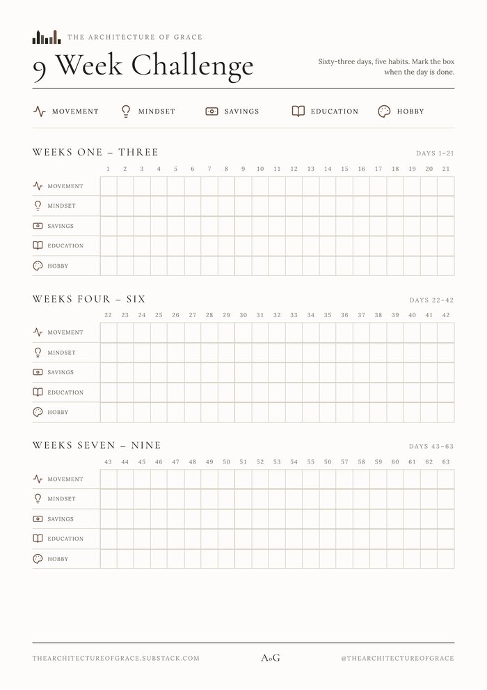 Preview of the 9 Week Habit Tracker page